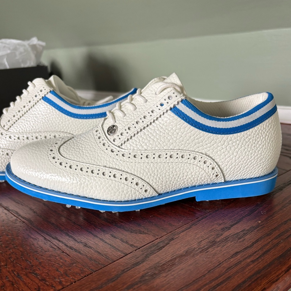 G/FORE White and Blue Wingtip Athletic Shoes